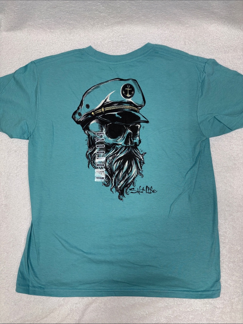 NWT Salt Life Teal old sea Captain Skull Graphic Short Sleeve Tee med